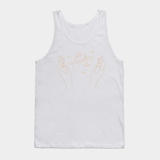 Aesthetic line art hands and mystic planet Tank Top